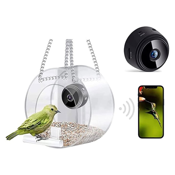 Fågelmatare med kamera Transparent fågelhus med kamera hängande Birdhouse Hummingbird Feeder Klart fönster Fågelmatare