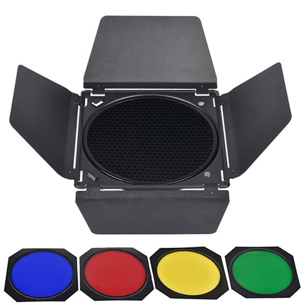 Ladeport Honeycomb Grid 4 Farvefilter Mount Reflektor til Studio Flash Lys