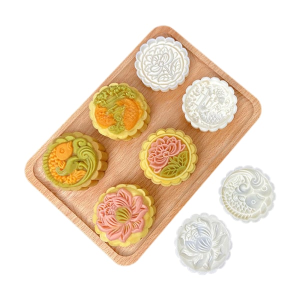 100 g gör-det-själv 3D Mooncake-formar Mooncake-stämplar Press Safe Moon Tårtatillbehör Lotus- och karpformade för midhöstfestivalen