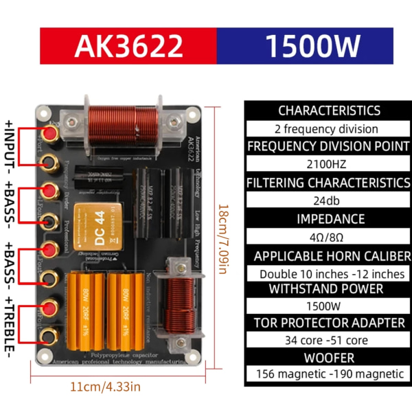 Hög power 1500W frekvensdelare två låga och en hög AK3622 1500w filter korsfrekvensdelare för KTV utomhusbruk