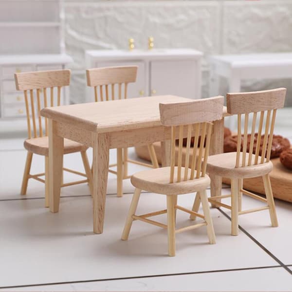 1/12 Skala Dockhus Möbler Set Plast Träbord och 4 Stolar 5-pack