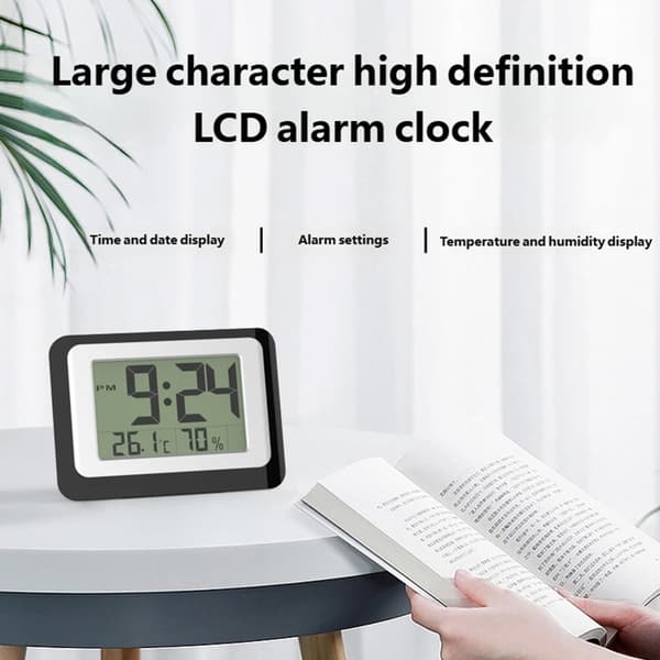 Elegant LCD digital klocka för heminredning, tid, temperatur, hygrometerdisplay