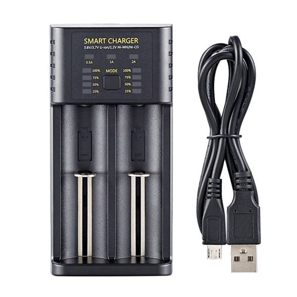 2CH Smart-oplader med LED-indikatorer Intelligent batterioplader til 1,2V Ni-MH Ni-Cd genopladeligt batteri AA-AAA
