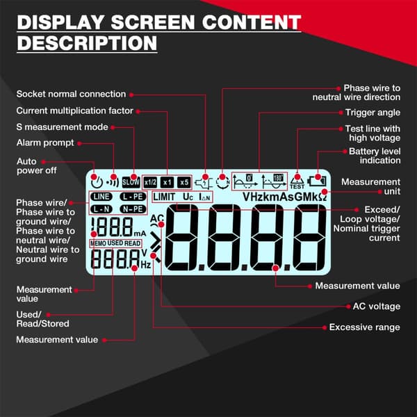 Lækageafbrydertester LCD-display 1000 datalagring Automatisk slukning