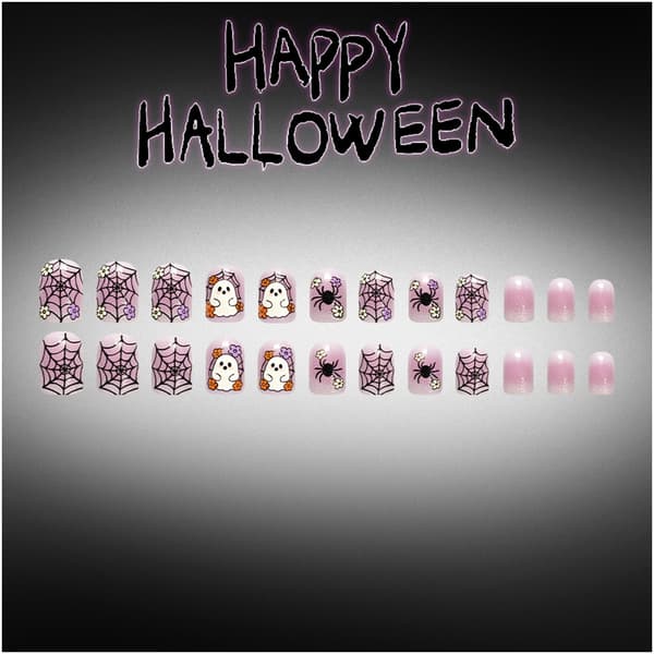 Web Flower Halloween Press On Manikyrsett Lavendel Gradient