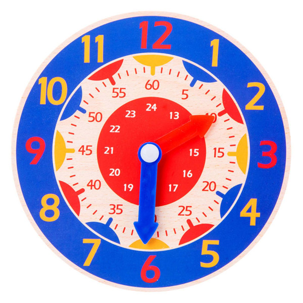 Trä Lärande klocka Leksak Pedagogisk klocka Lärande rekvisita 12/24 timmars hjärnans utvecklingsleksak Primär för Tid Kognitiv Royal blue