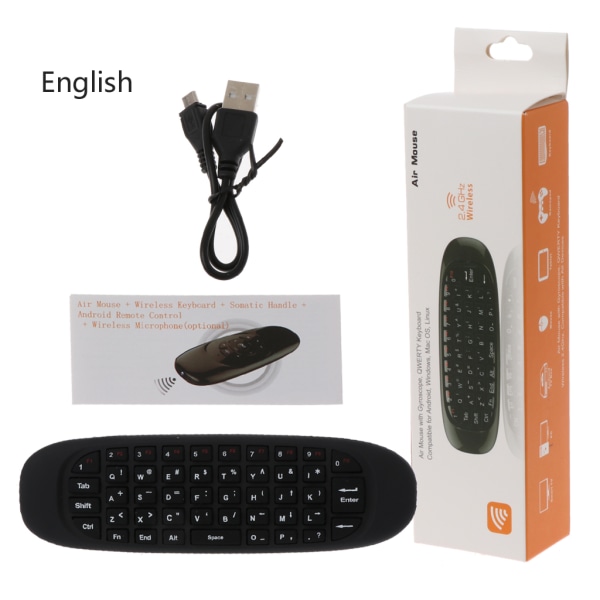 Russisk Engelsk Spansk Arabisk C120 Fly Air Mouse 2.4G Mini Wireless Keyboard Genopladelig fjernbetjening til PC Android