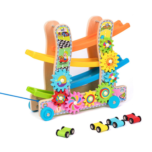 Minibana Billeksak Trä Push & Go-fordon dubbelsidig löpande bil Anti-kollision Tecknad Ramp Bil Toddler Favor Set