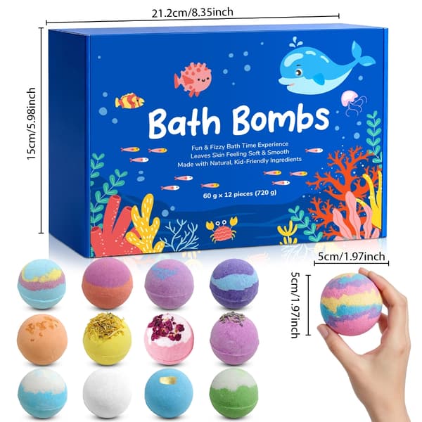12 st barnbadbollar milda havssaltbadbomber för avkopplande bubbellek