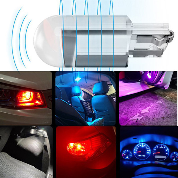10st 6000K kupolljusinstrumentlampa LED utbyteslampor för bil akryl för skal COB för DC 12V T10 bil LED-lampor White