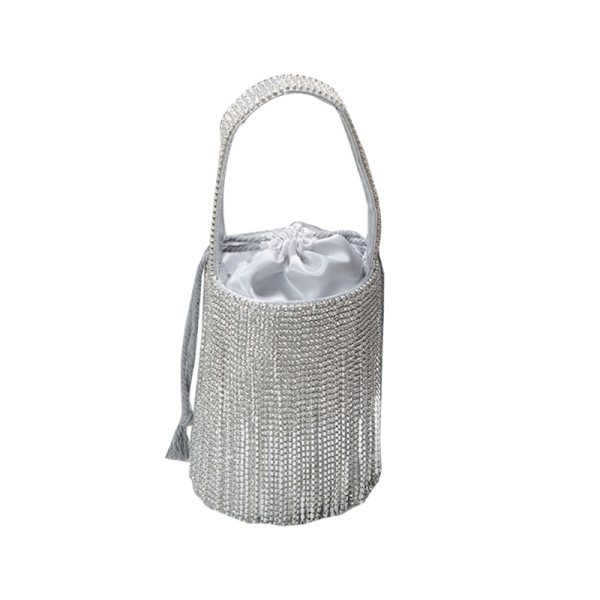 Naisten Glitter Evening Bag Party Prom Clutch Tupsu Chain Bucket Bag käsilaukku Silver