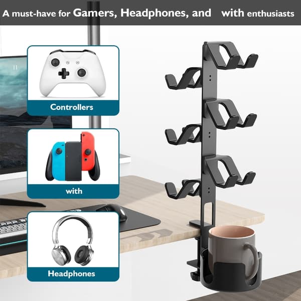 Triple Layer Skrivebordsmontering Gaming Gear Holder med Skridsikker Polstring til Spil