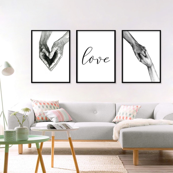 Väggkonst Minimalistisk målning, kärlek Hand i hand Minimalistiska svartvita canvaskonsttryck för vardagsrummet i sovrummet null - 3 30x40cm