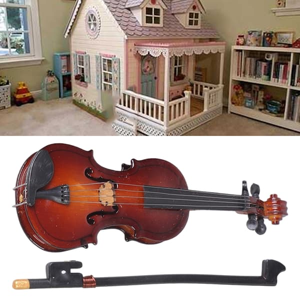 Miniature Violin Stand Model Dukkehus Tilbehør Rollespil Violin Legetøj