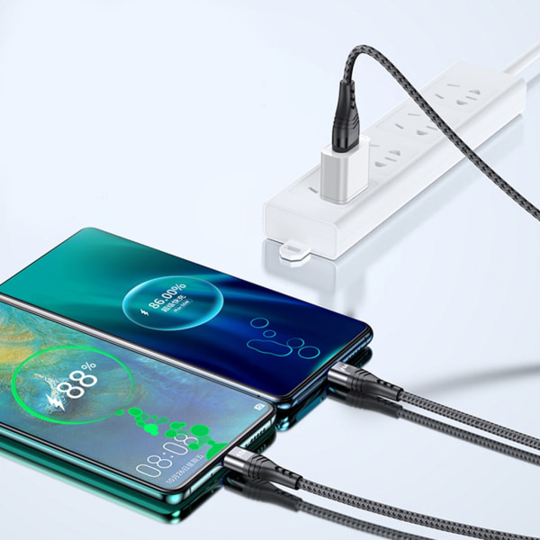 Snabbladdning USB till Micro USB(Android) + Kabelkabel av typ C 66W Power 2-i-1 Nylon laddarkabel Svart 50cm
