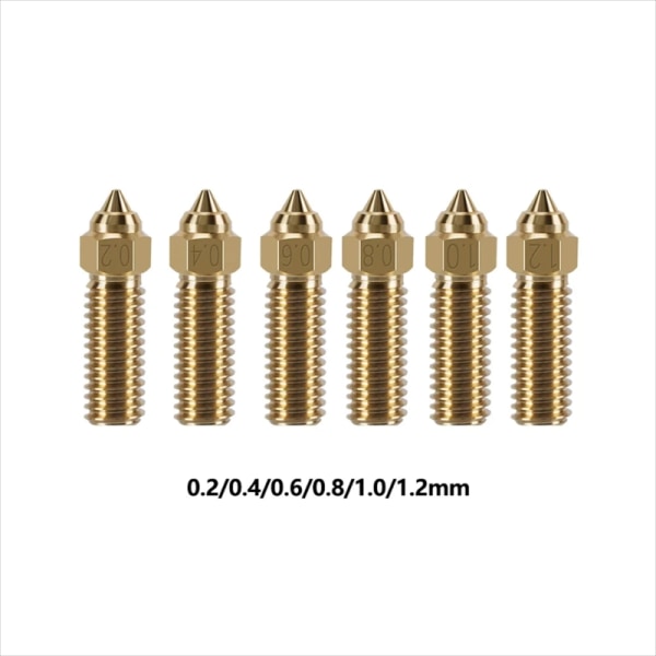 6 kpl messinki-suutin 0,2 mm 0,4 mm 0,6 mm 0,8 mm 1,0 mm 1,2 mm 3D-tulostinsuutin Hotend-ekstruuderin osa K1 3D-tulostimille