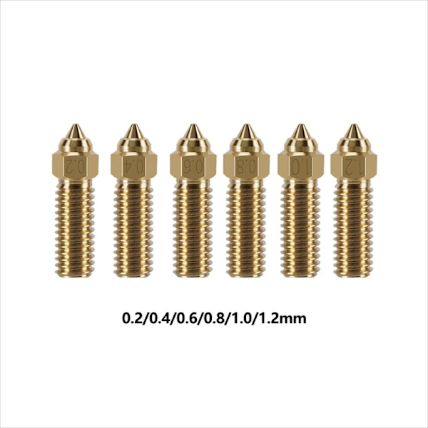 6 st Mässingsmunstycke 0,2 mm 0,4 mm 0,6 mm 0,8 mm 1,0 mm 1,2 mm 3D-skrivarmunstycke Hotend Extruder Part för K1 3D-skrivare