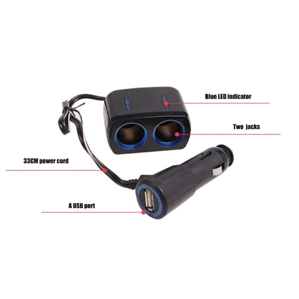 12V-24V Bil Strømuttak Splitter USB Ladeadapter med LED