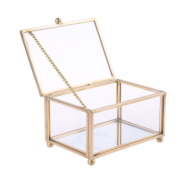 Rustik Vigselring Box Geometrisk Transparent Glas Smycken Display Förvaringshållare Oranizer Dekoration