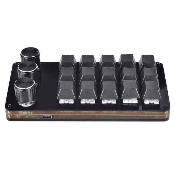 15 Tangenter USB Mini Keypad Programmering Macro Pad med 3 Rattar Macro Mekanisk