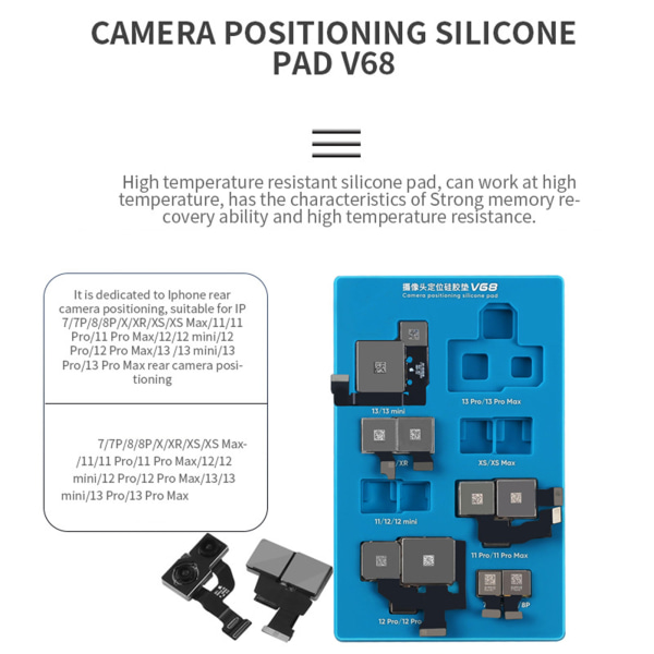 Bakre kamera Positionering Silikon Pad V68 Cam Installation & Reparation Form för telefon 7 8