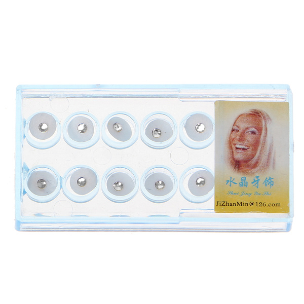 10 stk 2 mm kunstige krystal tand ornamenter med æske dental krystal tand ædelstene