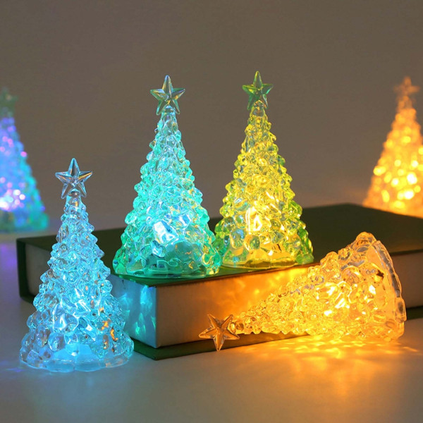Lysande Kristall Julgransprydnad LED Elektronisk Kristall Festträd Nattlampor Bordsskiva Hemdekorationer White Colorful lights