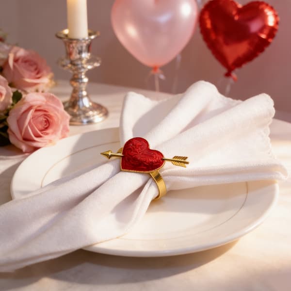 Sæt med 6 kærlighedshjerte servietringe til borddækning Valentinsdagsgave