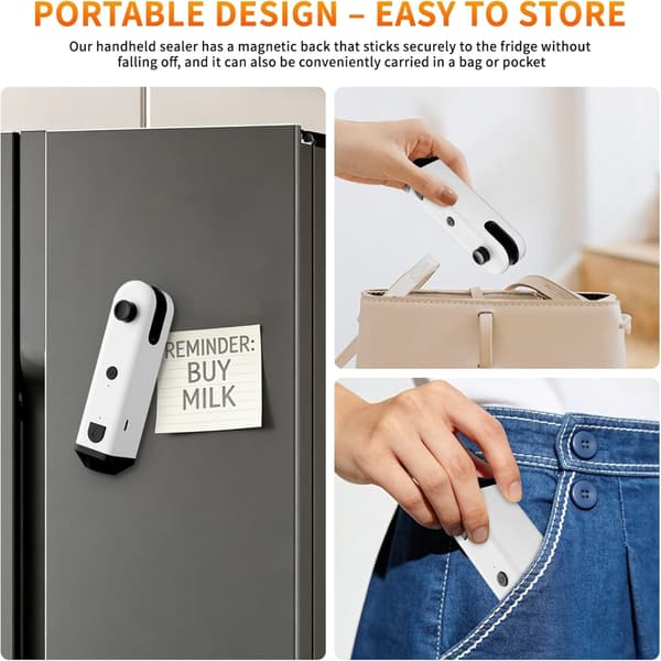 Effektiv chipsposeforsegler med magnetisk bakside og ergonomisk håndtaksdesign