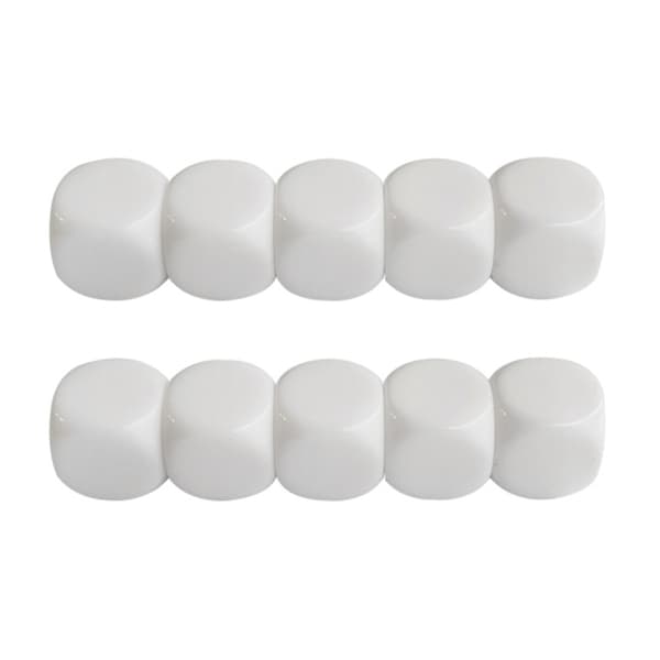 10 stk. Runde Blanke Seks-Sidede Terninger Blank Hvide Terninger Kube Spil Undervisningskube