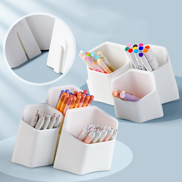 Sned pennhållare 6 fack Blyertskopp Målarpensel Organizer för sovrum White - Hexagon