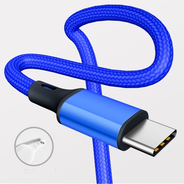 USB Type-C-laddarsladd Bärbar Smartphone Surfplatta Laddningskabel Synkronisera dataöverföringskabel Snabbladdning Flätad linje Blue 1m