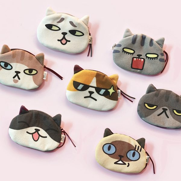 Tecknad Cat Face Change Purse Hörlursväska med dragkedja för myntväska C