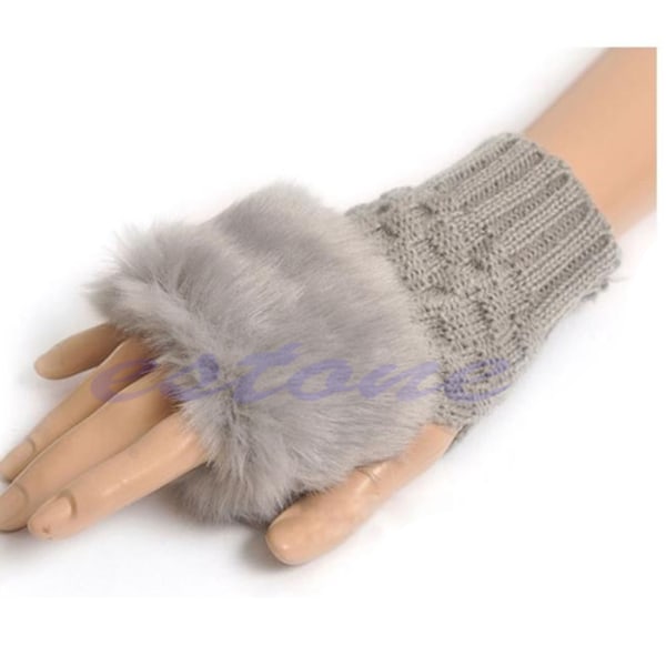 Mode Vinter Arm Warmer Fingerless Handskar Stickad Päls Trim Handskar Vante Hot Gray