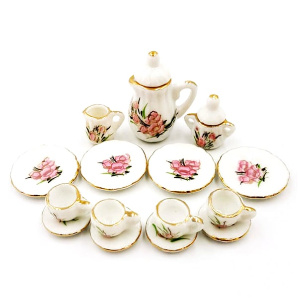 Simulering Mini Afternoon Tea Cup Sæt 15 STK Model Dukkehus Ornament Køkken Tea Ware Legetøj Foregive til Lege rekvisitter Teenagere G