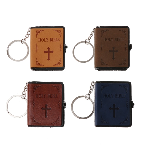 Personlig Mini Holy Bible Book Läder för nyckelring Miniatyrpapper kan läsa Nyckelring Charm Christian Jesus Keyring G null - 1