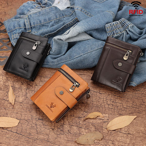 RFID blockerande plånbok Bifold korthållare för män myntväska Cards Organizer Light Brown