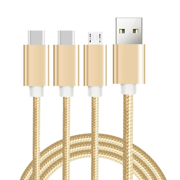 Multi Multi USB laddarkabel Nylon 3-i-1-laddsladd med typ C MicroUSB-kontakter 1.2m