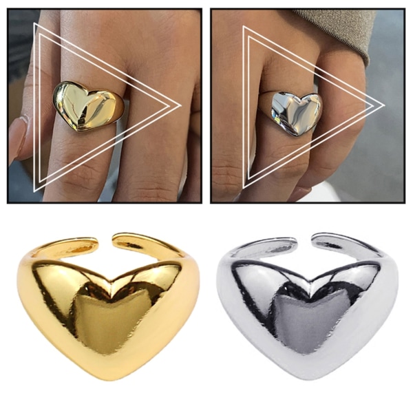 Roman Trend Guld Silver Hjärta Ringar Kvinnor Minimalistisk Estetisk Öppna Ringar Flickor Middag Charmiga Ringar Smycken Gold