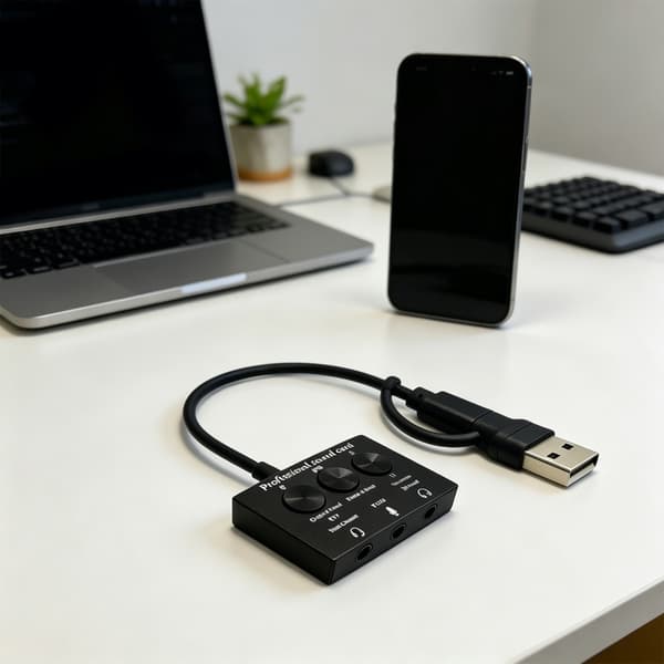 Eksternt USB-lydkort med 3,5 mm stereoadapter for hodetelefoner og mikrofoner