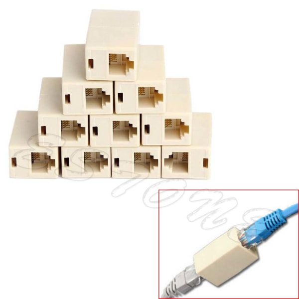 10 stk RJ45 CAT5 koblingsstik Netværks LAN-kabel forlængerstik Adapter Ny