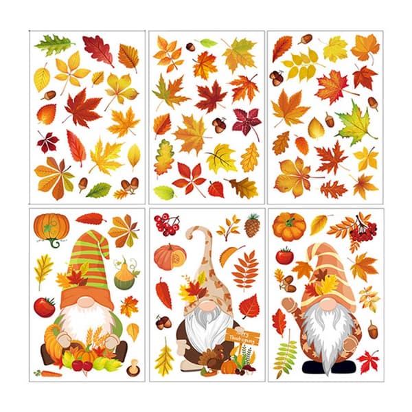6 ark Fall Thanksgiving Gnome Window Clings Decal Maple Leaf Wall Stickers