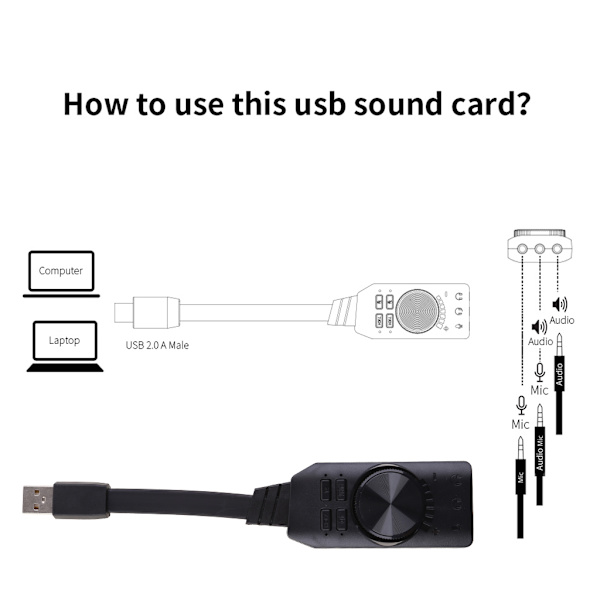 GS3 Virtuelt 7.1 Kanals Lydkort Adapter USB Audio 3.5mm Headset til Notebook