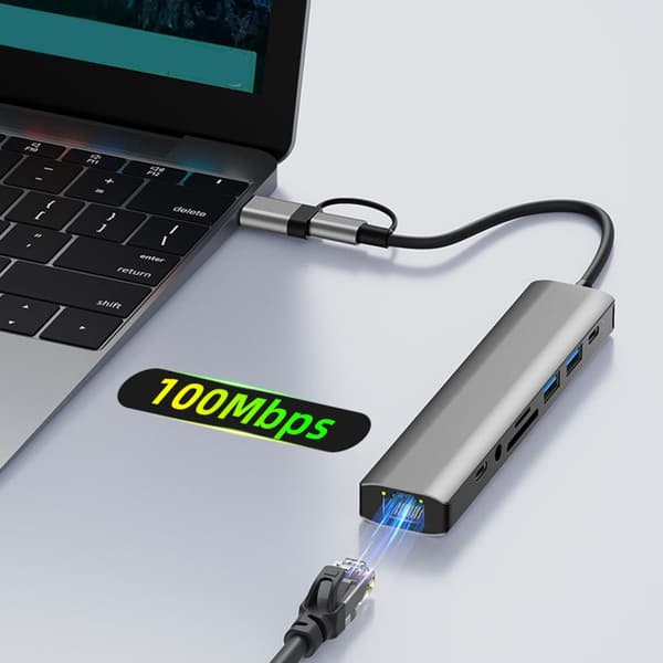 Hurtig 5 Gbps USB C-dockingstation med Ethernet-port og strømforsyning