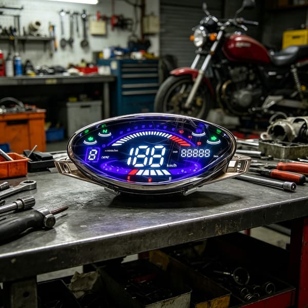 Digital mätarenhet för motorcykel med tonad lins och kablage