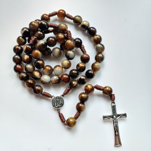 Katolskt rosenkranshalsband Christian Prayer Bead Y Halsband Medalj för korshänge Rosenkrans långkedjiga smycken för unisex