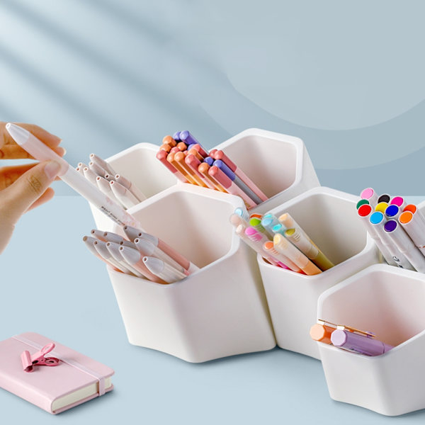 Sned pennhållare 6 fack Blyertskopp Målarpensel Organizer för sovrum White - Hexagon