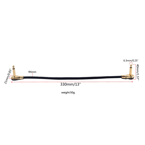 7 tum 13 tum gitarr patchkablar, svart gitarrpedal kabel påverkan kabel sladd 33 cm