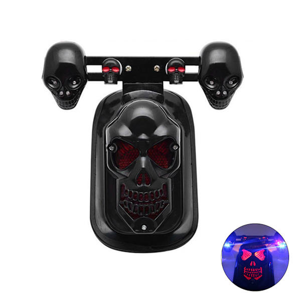 Motorcykel Skull Baglygte Integreret Blinklys Skull Shape Sort kabinet Amber LED Bremse Baglygte