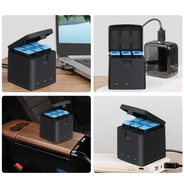 3-vägs batteriladdare Smart snabbladdningsfodral Batteriförvaringsbox för Hero 10 9 Actionkamera Laddningstillbehör